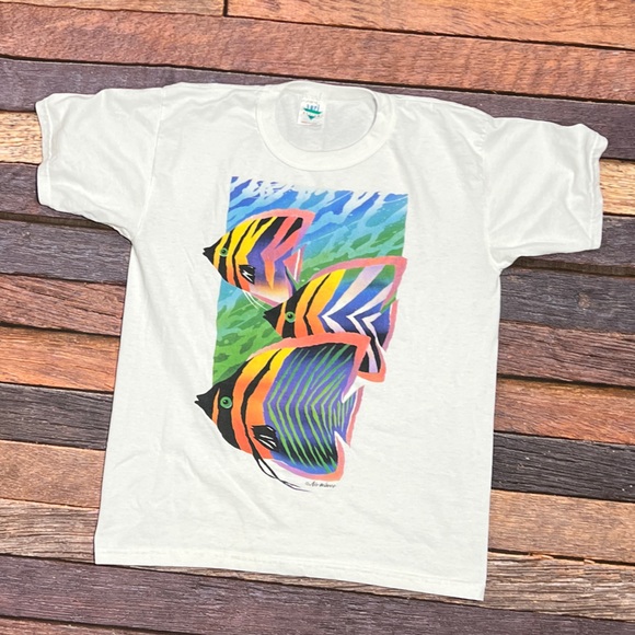 Vintage Fish Ocean Summer Travel 1990s Graphic Crewneck Tshirt - Picture 1 of 5